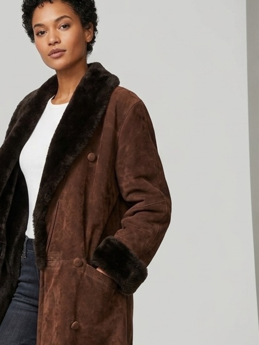 Vintage Robert Arnold Brown Suede Leather Coat with Faux Fur Lining - Size Large